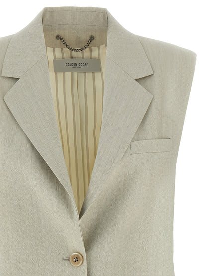 Vest by Golden Goose for women in virgin wool & cotton beige features an on trend silhouette, showcasing a sophisticated split neckline and premium pockets for a truly on trend finish.
