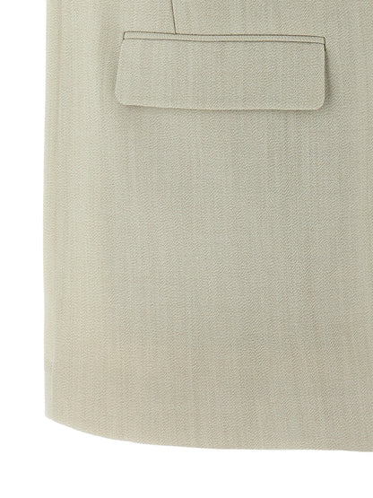 Vest by Golden Goose for women in virgin wool & cotton beige showcases a utilitarian silhouette, artfully incorporating pockets and a utilitarian for a truly utilitarian finish.