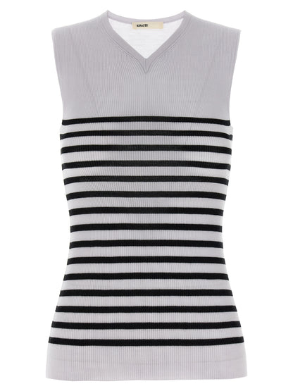 T-Shirt by Khaite for women in merino wool nylon & polyurethane bicolour, black & white features a plush silhouette, showcasing a sophisticated v-neck neckline and sleeveless for a truly plush finish.