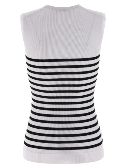 T-Shirt by Khaite for women in merino wool nylon & polyurethane bicolour, black & white showcases a chic silhouette, artfully detailed with a chic v-neck neckline and for a chic finish.