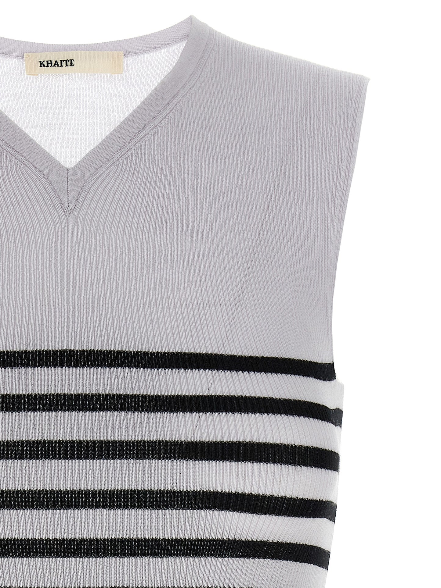 T-Shirt by Khaite for women in merino wool nylon & polyurethane bicolour, black & white features a plush silhouette, showcasing a sophisticated v-neck neckline and for a truly plush finish.