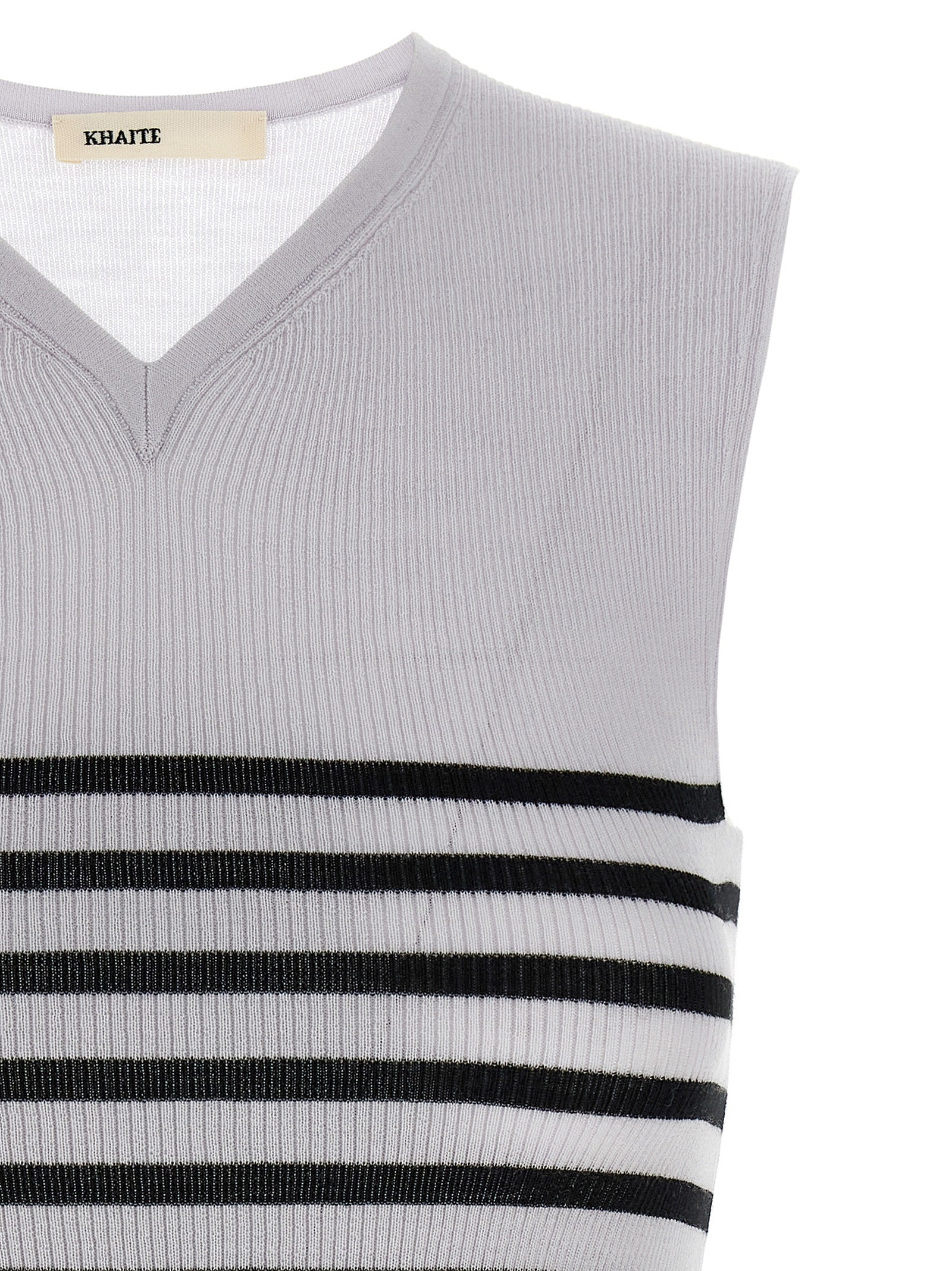 T-Shirt by Khaite for women in merino wool nylon & polyurethane bicolour, black & white features a plush silhouette, showcasing a sophisticated v-neck neckline and for a truly plush finish.