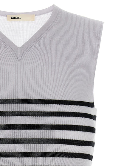 T-Shirt by Khaite for women in merino wool nylon & polyurethane bicolour, black & white features a plush silhouette, showcasing a sophisticated v-neck neckline and for a truly plush finish.