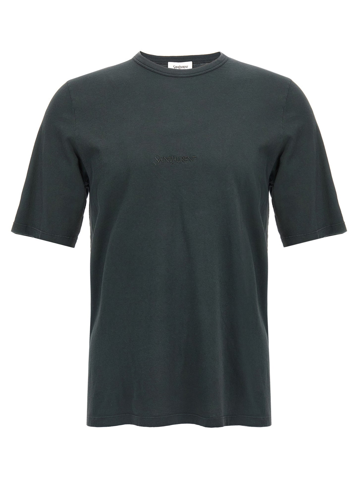 T-Shirt by Saint Laurent for men in cotton black showcases a chic silhouette, artfully detailed with a chic crew neckline and short-sleeve for a chic finish.
