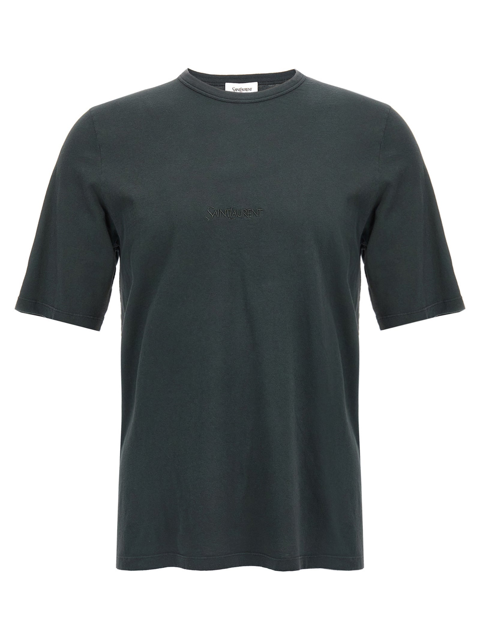 T-Shirt by Saint Laurent for men in cotton black showcases a chic silhouette, artfully detailed with a chic crew neckline and short-sleeve for a chic finish.