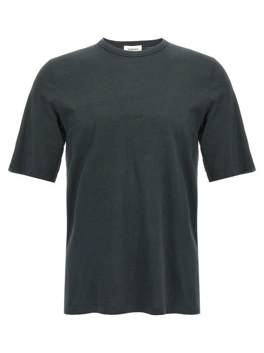 T-Shirt by Saint Laurent for men in cotton black showcases a chic silhouette, artfully detailed with a chic crew neckline and short-sleeve for a chic finish.