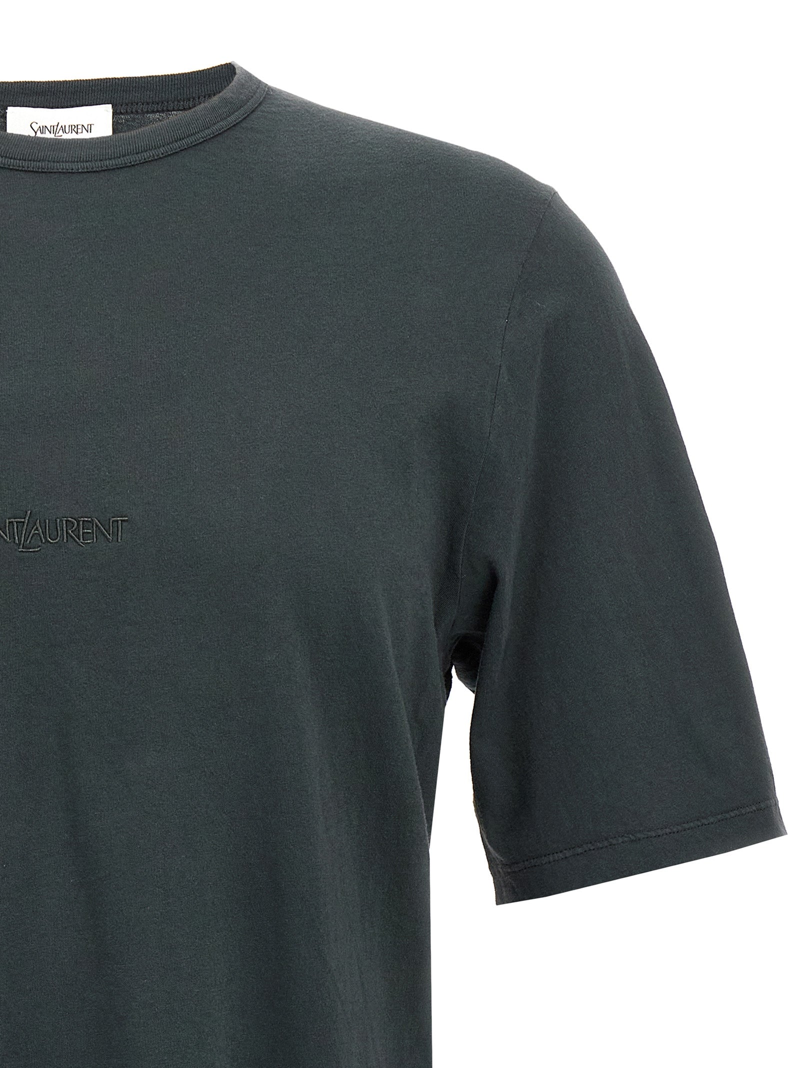 T-Shirt by Saint Laurent for men in cotton black showcases a unassuming silhouette, artfully detailed with a refined crew neckline and unassuming for a sophisticated, contemporary look.