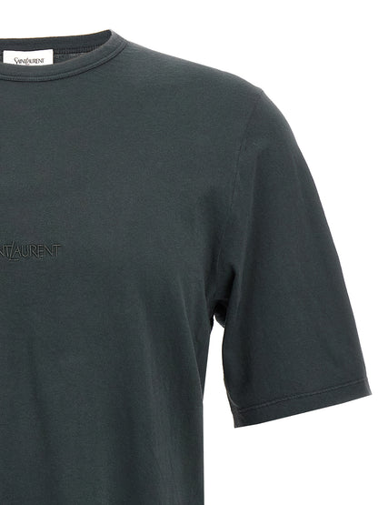 T-Shirt by Saint Laurent for men in cotton black showcases a unassuming silhouette, artfully detailed with a refined crew neckline and unassuming for a sophisticated, contemporary look.