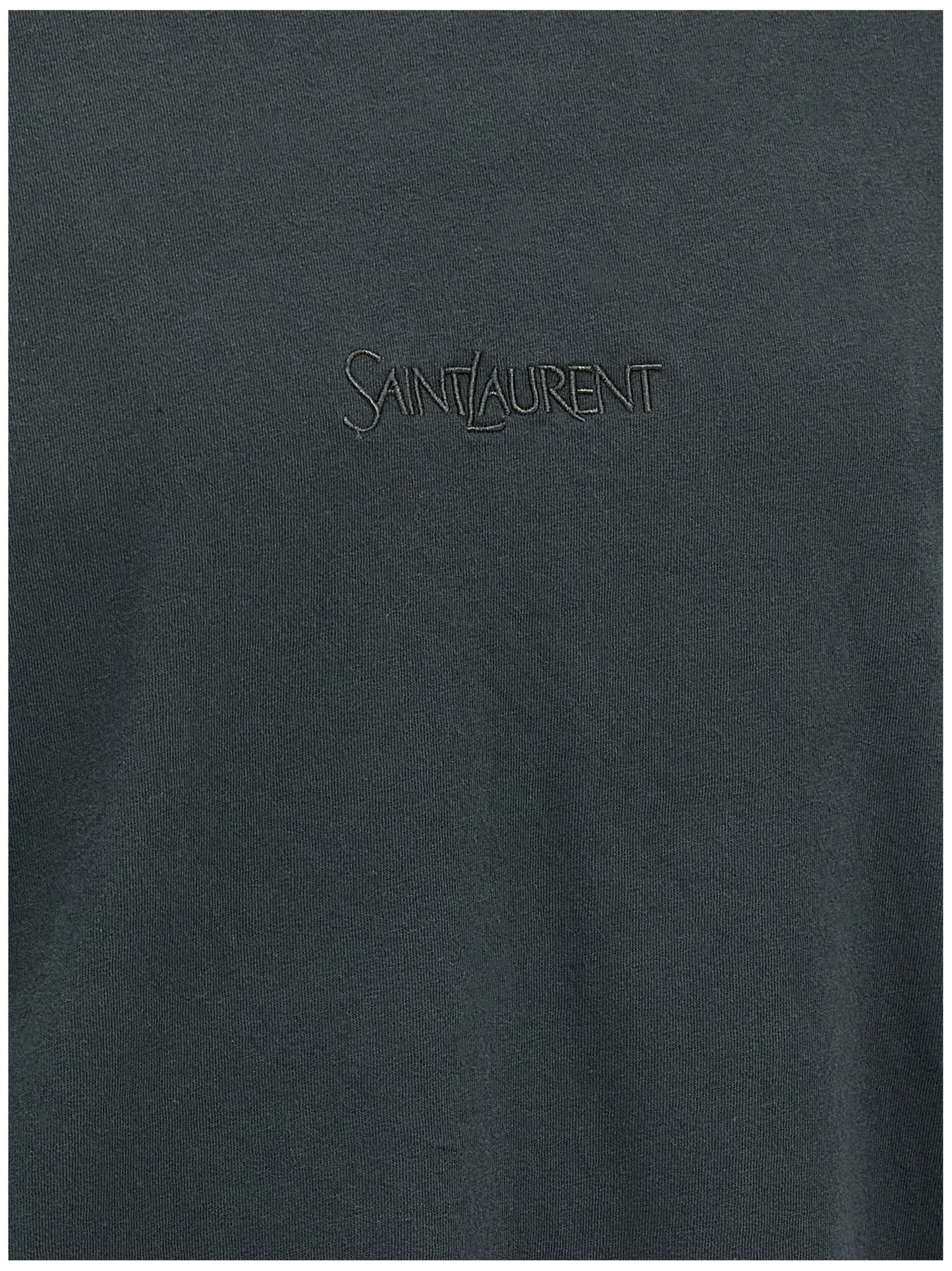 T-Shirt by Saint Laurent for men in cotton black showcases a dramatic silhouette, elegantly detailed with a dramatic and for a truly dramatic finish.