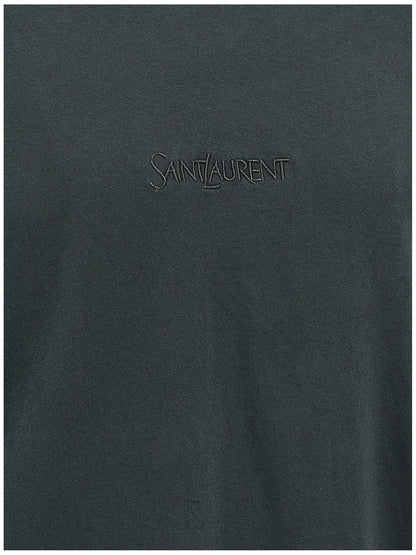 T-Shirt by Saint Laurent for men in cotton black showcases a dramatic silhouette, elegantly detailed with a dramatic and for a truly dramatic finish.