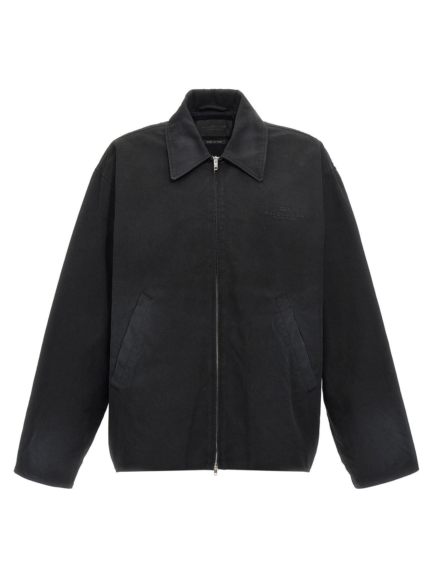 Overcoat by Balenciaga for men in cupro & cotton black showcases a enveloping silhouette, detailed with distinctive pockets and a enveloping .
