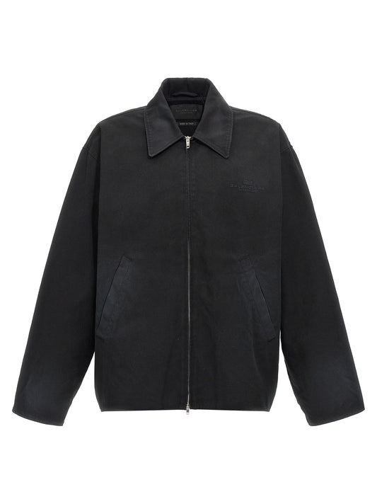 Overcoat by Balenciaga for men in cupro & cotton black showcases a enveloping silhouette, detailed with distinctive pockets and a enveloping .