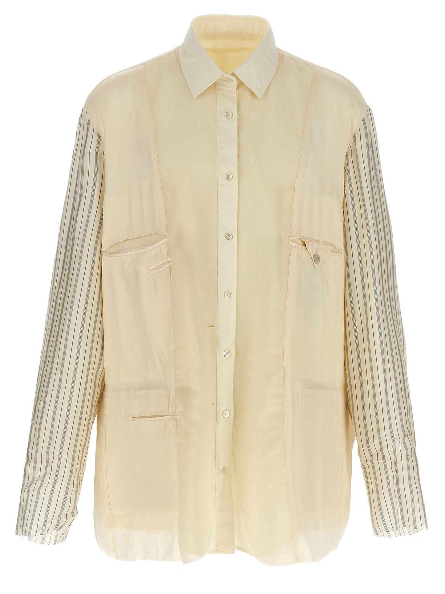 Shirt by Maison Margiela for men in mohair virgin wool beige presents a discerning silhouette, showcasing a sophisticated and long-sleeve for a truly discerning finish.