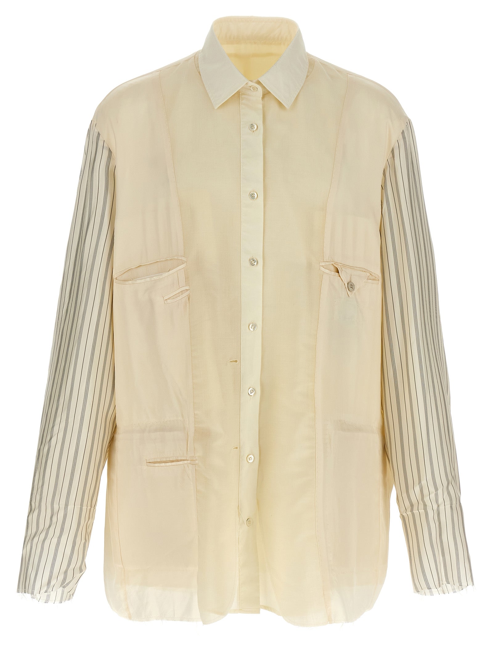 Shirt by Maison Margiela for men in mohair virgin wool beige presents a discerning silhouette, showcasing a sophisticated and long-sleeve for a truly discerning finish.