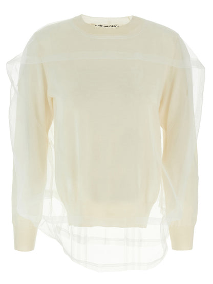 Cardigan by Comme Des Garçons for women in wool white presents a textural silhouette, artfully finished with a textural crew neckline and long-sleeve for a sophisticated, textural look.