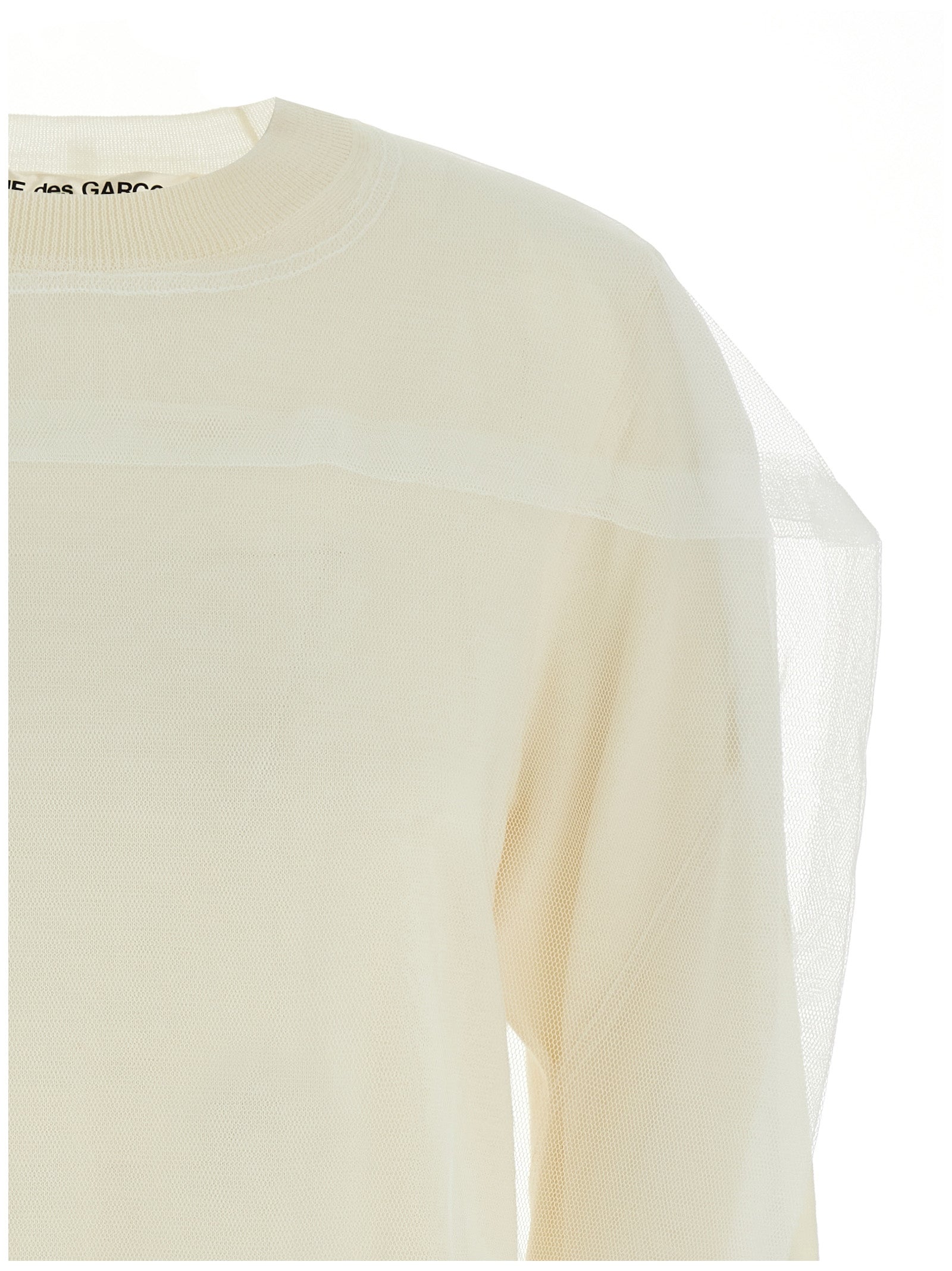 Cardigan by Comme Des Garçons for women in wool white features a nuanced silhouette with a refined crew neckline and nuanced detailing for a sophisticated look.