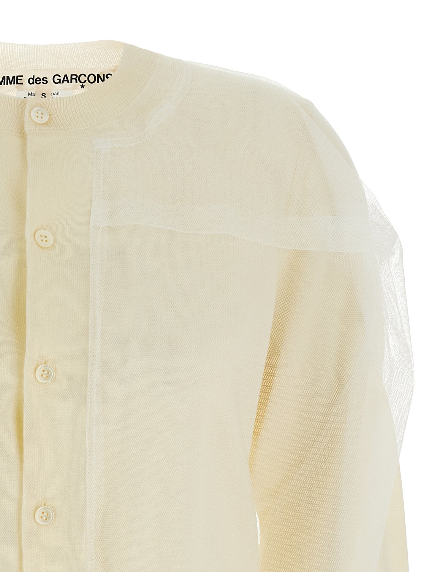 Cardigan by Comme Des Garçons for women in wool white features an crisp silhouette, showcasing a sophisticated crew neckline and detail for a truly crisp finish.