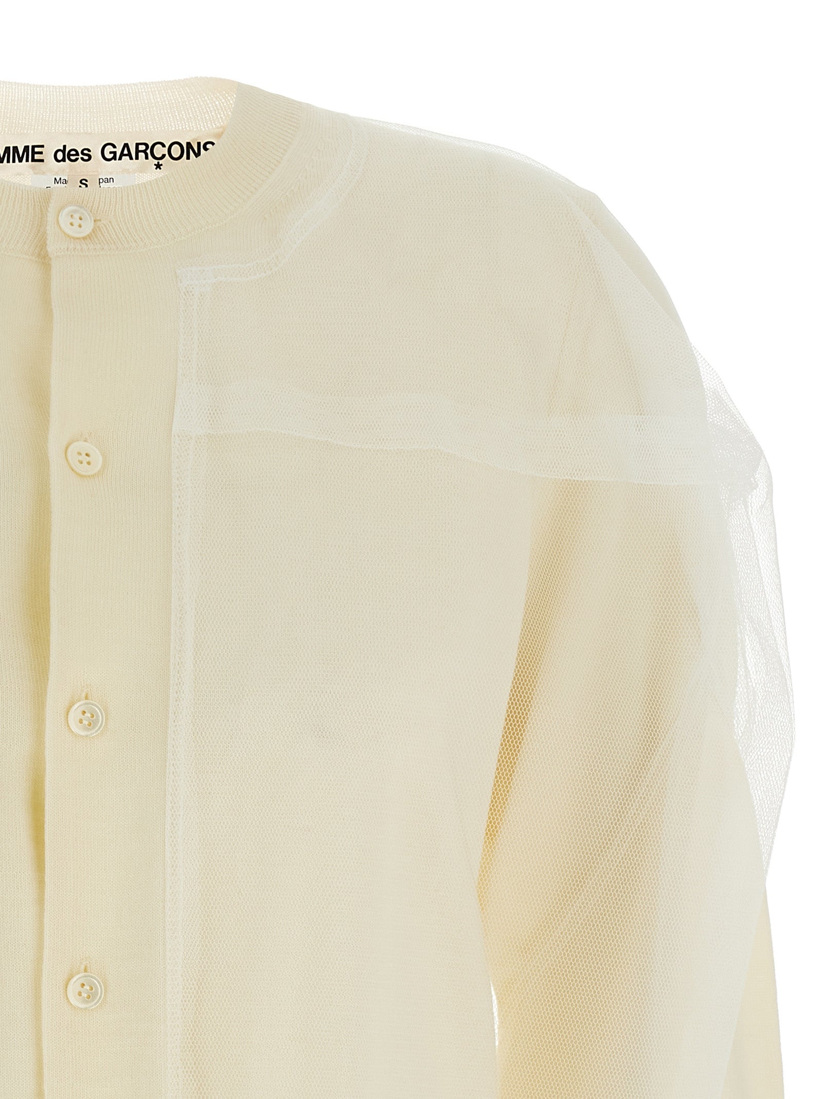 Cardigan by Comme Des Garçons for women in wool white features an crisp silhouette, showcasing a sophisticated crew neckline and detail for a truly crisp finish.