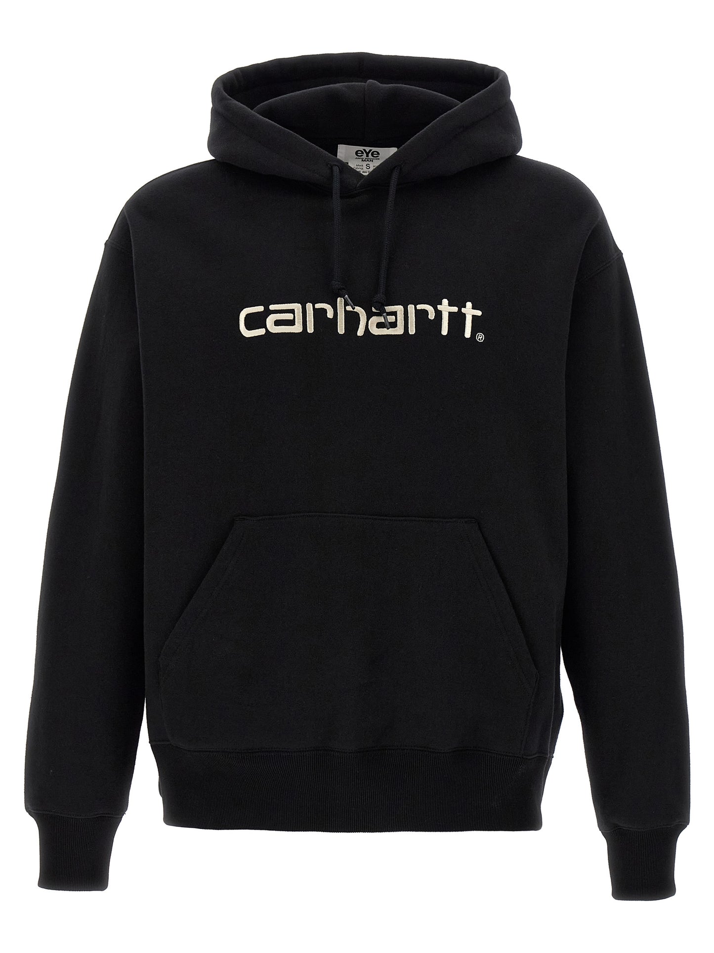 Sweatshirt Hoodie by Junya Watanabe for men in cotton black & print features an avant-garde silhouette, showcasing a sophisticated hooded neckline and detail for a truly avant-garde finish.