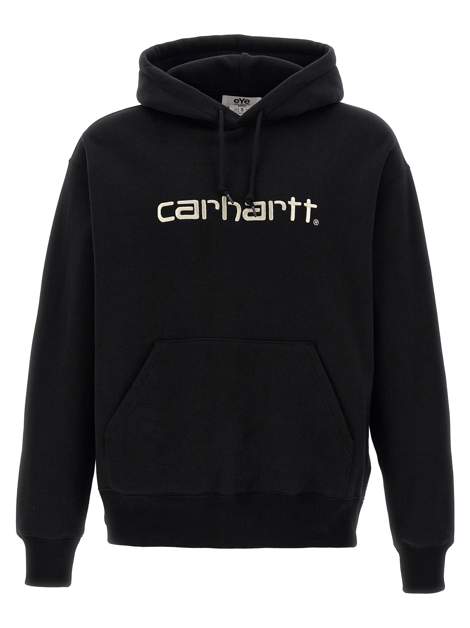 Sweatshirt Hoodie by Junya Watanabe for men in cotton black & print features an avant-garde silhouette, showcasing a sophisticated hooded neckline and detail for a truly avant-garde finish.