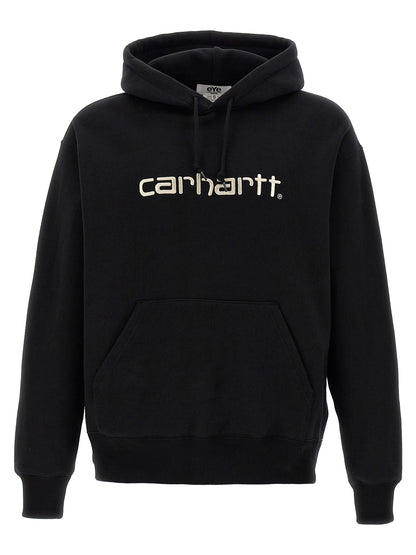 Sweatshirt Hoodie by Junya Watanabe for men in cotton black & print features an avant-garde silhouette, showcasing a sophisticated hooded neckline and detail for a truly avant-garde finish.