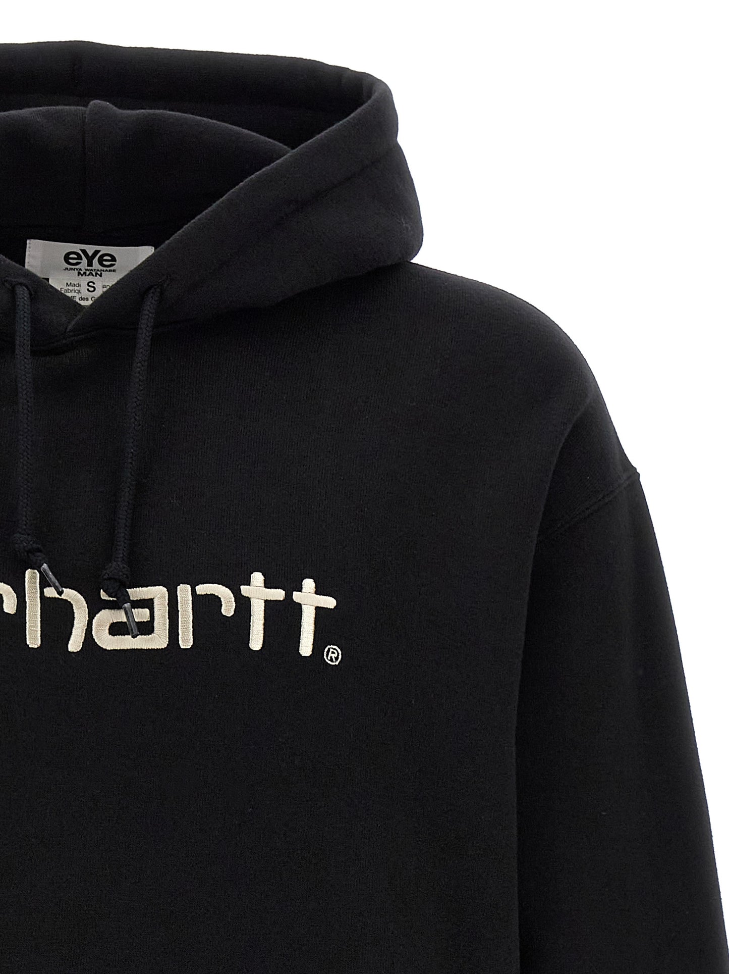 Sweatshirt Hoodie by Junya Watanabe for men in cotton black & print features a edgy silhouette, detailed with a edgy hooded neckline and for a refined finish.