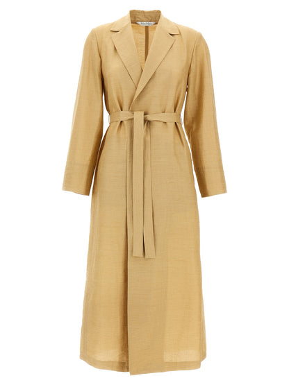 Overcoat by Max Mara for women in polyamide linen silk & cotton beige features an satoral silhouette, showcasing a sophisticated and satoral for a premium, timeless look.