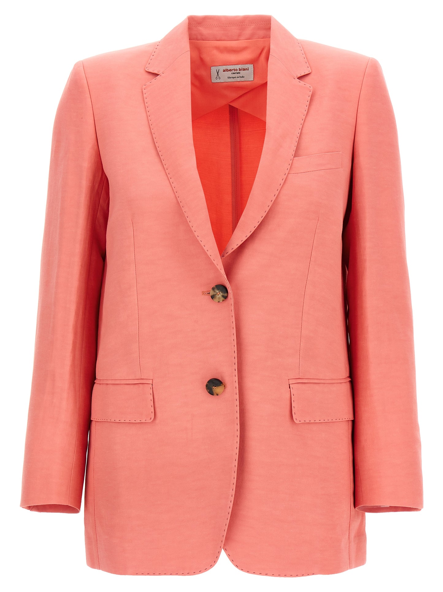 Blazer by Alberto Biani for women in linen & viscose multicolor & pink showcases a polished silhouette, highlighted by a refined split neckline and polished for a sophisticated finish.