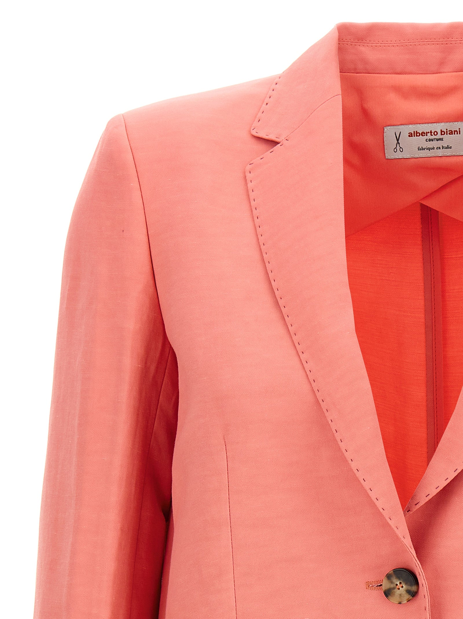 Blazer by Alberto Biani for women in linen & viscose multicolor & pink features an crisp silhouette with sophisticated and a crisp split neckline for a truly crisp finish.