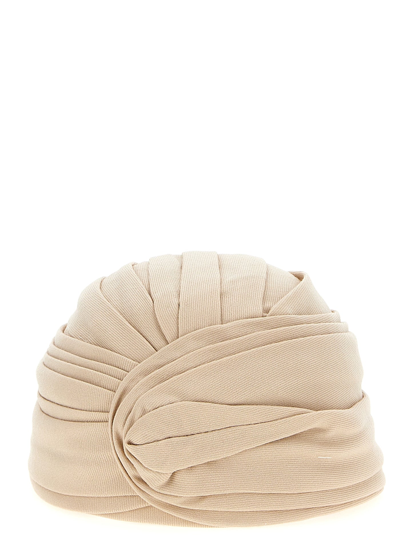 Turban by Valentino Garavani for women in virgin wool beige & signature features a stylish silhouette, perfectly showcasing the elegant V Logo Virgin Wool Turban design.