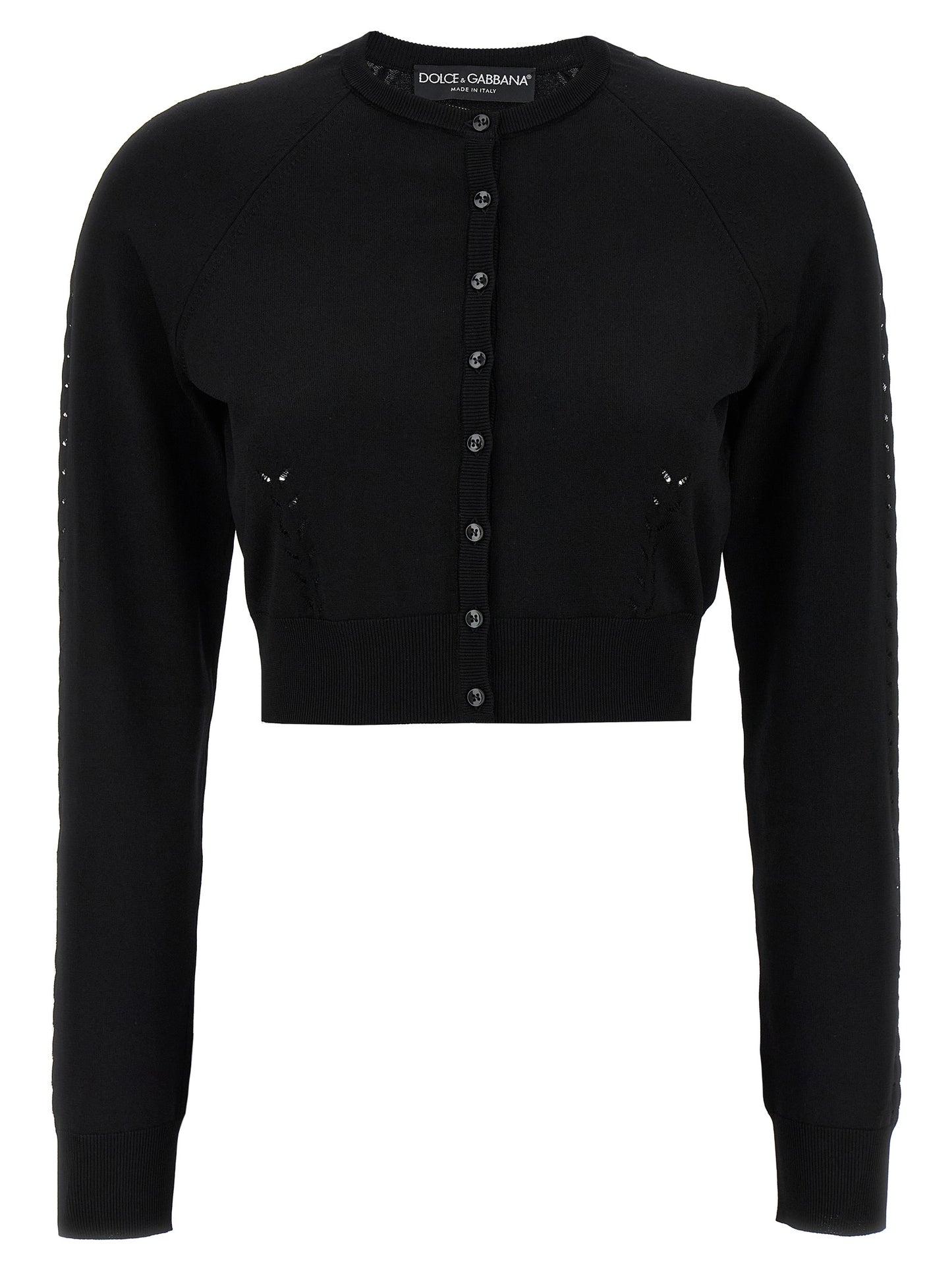 Cardigan by Dolce & Gabbana for women in polyamide polyester viscose black features a nuanced silhouette with a refined crew neckline and nuanced long-sleeve detailing for a sophisticated look.