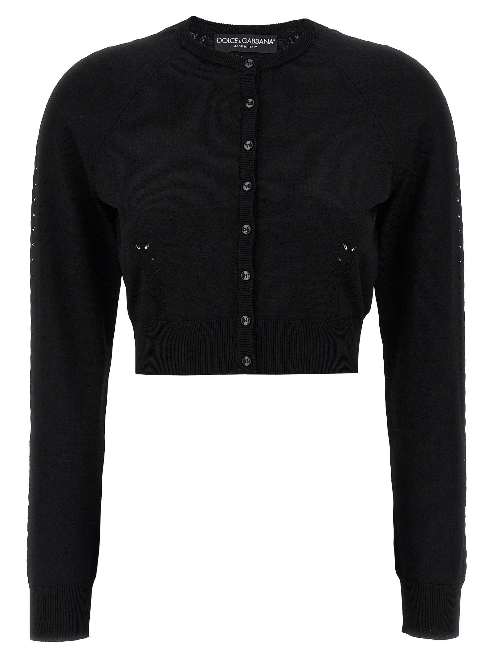 Cardigan by Dolce & Gabbana for women in polyamide polyester viscose black features a nuanced silhouette with a refined crew neckline and nuanced long-sleeve detailing for a sophisticated look.