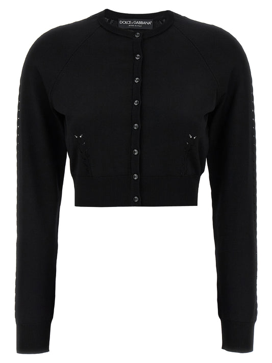 Cardigan by Dolce & Gabbana for women in polyamide polyester viscose black features a nuanced silhouette with a refined crew neckline and nuanced long-sleeve detailing for a sophisticated look.