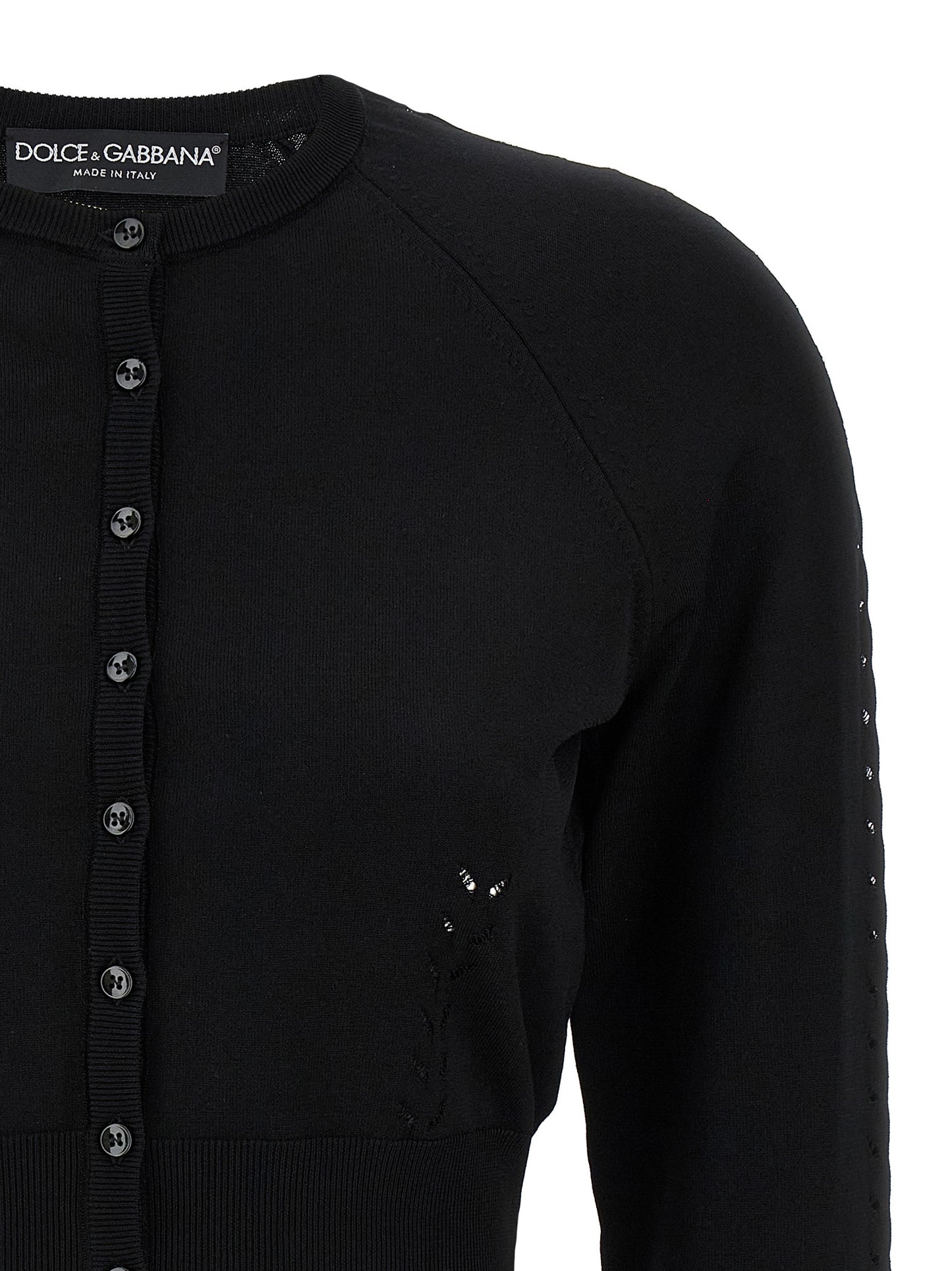 Cardigan by Dolce & Gabbana for women in polyamide polyester viscose black features an impeccable silhouette, showcasing a sophisticated crew neckline and detail for a truly impeccable finish.