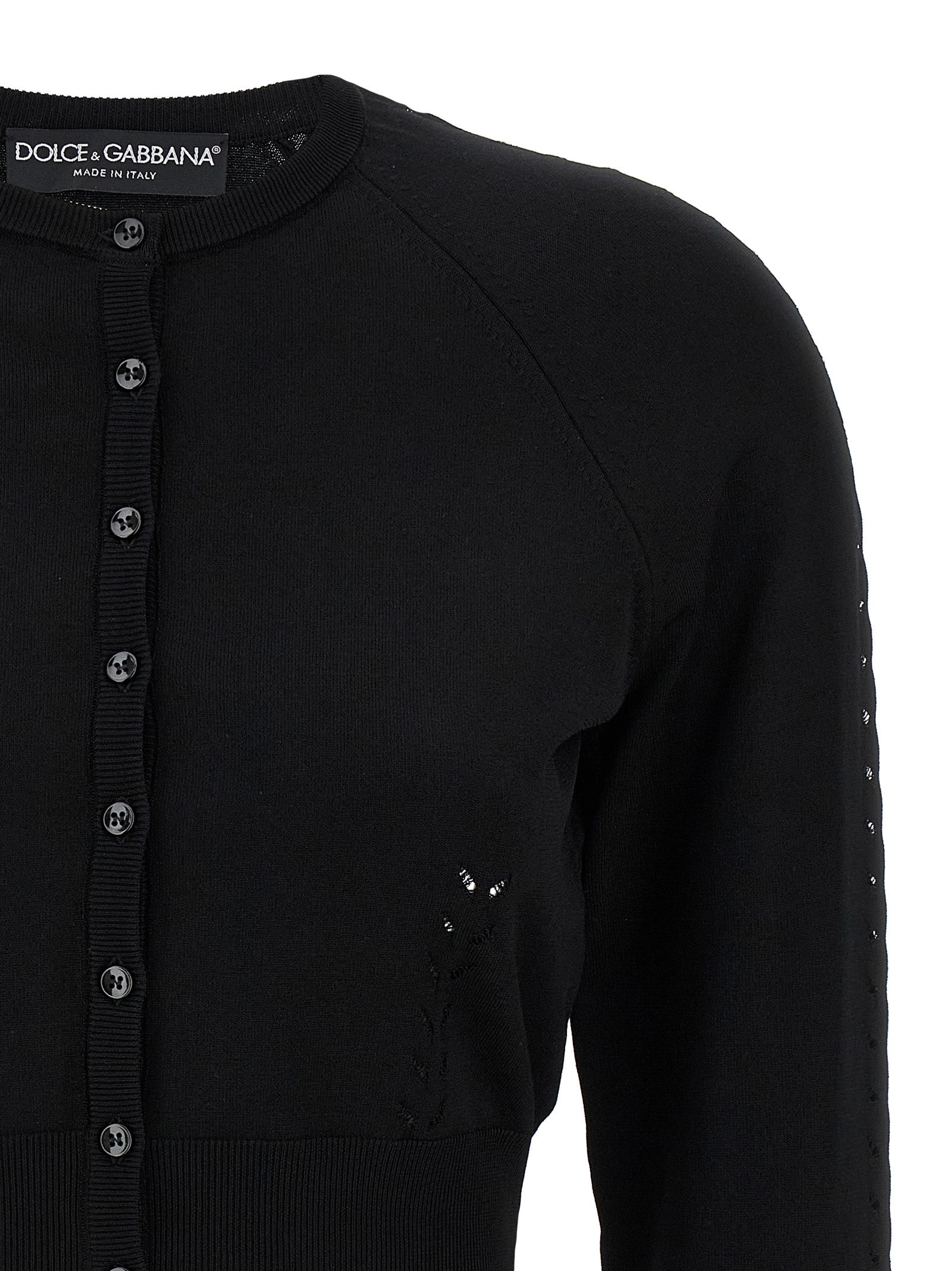 Cardigan by Dolce & Gabbana for women in polyamide polyester viscose black features an impeccable silhouette, showcasing a sophisticated crew neckline and detail for a truly impeccable finish.
