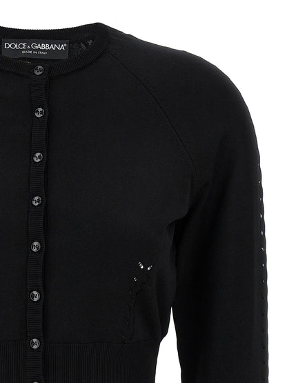 Cardigan by Dolce & Gabbana for women in polyamide polyester viscose black features an impeccable silhouette, showcasing a sophisticated crew neckline and detail for a truly impeccable finish.