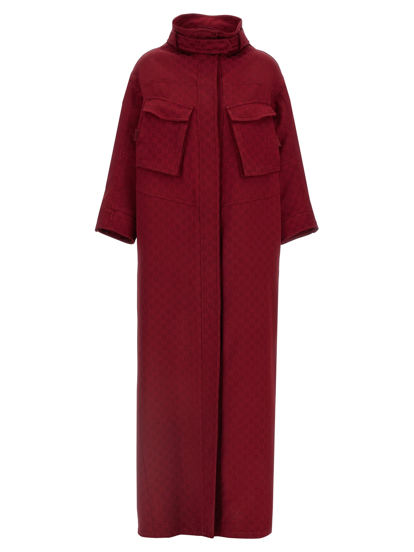 Overcoat by Gucci for women in viscose multicolor, red & signature features an satoral silhouette, showcasing a sophisticated high-neck neckline and satoral for a premium, timeless look.