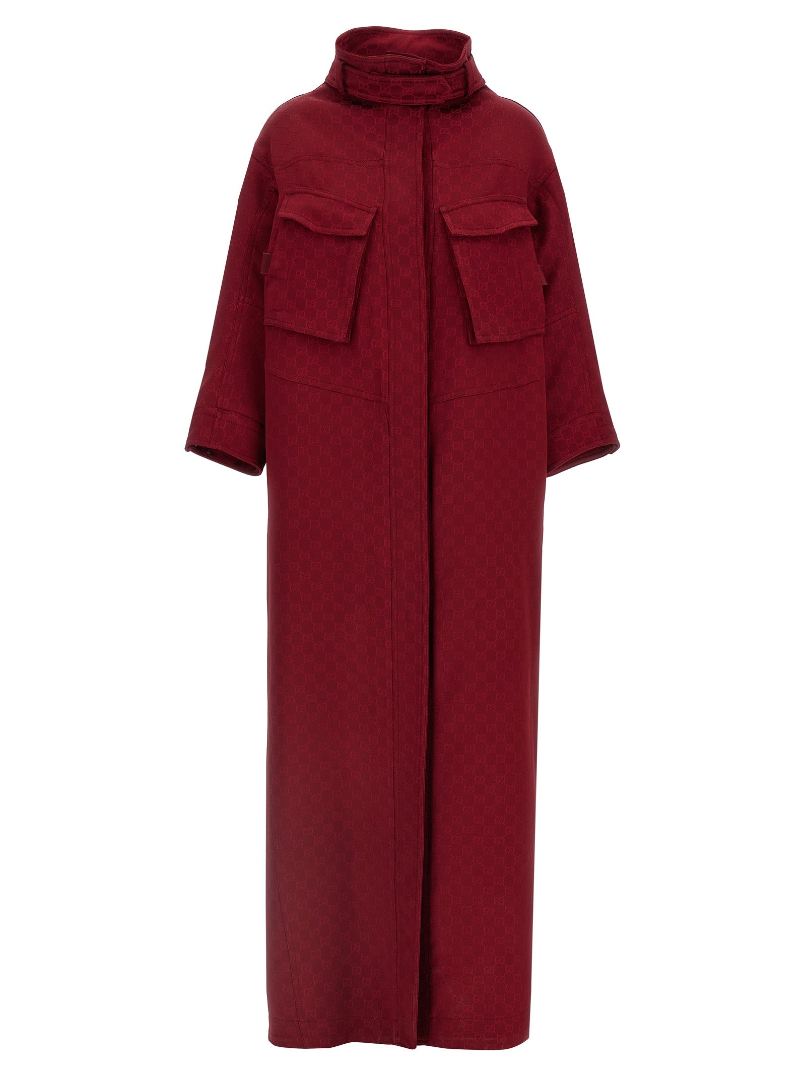 Overcoat by Gucci for women in viscose multicolor, red & signature features an satoral silhouette, showcasing a sophisticated high-neck neckline and satoral for a premium, timeless look.