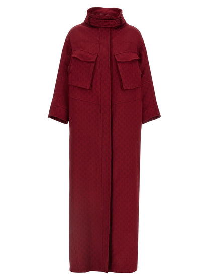 Overcoat by Gucci for women in viscose multicolor, red & signature features an satoral silhouette, showcasing a sophisticated high-neck neckline and satoral for a premium, timeless look.
