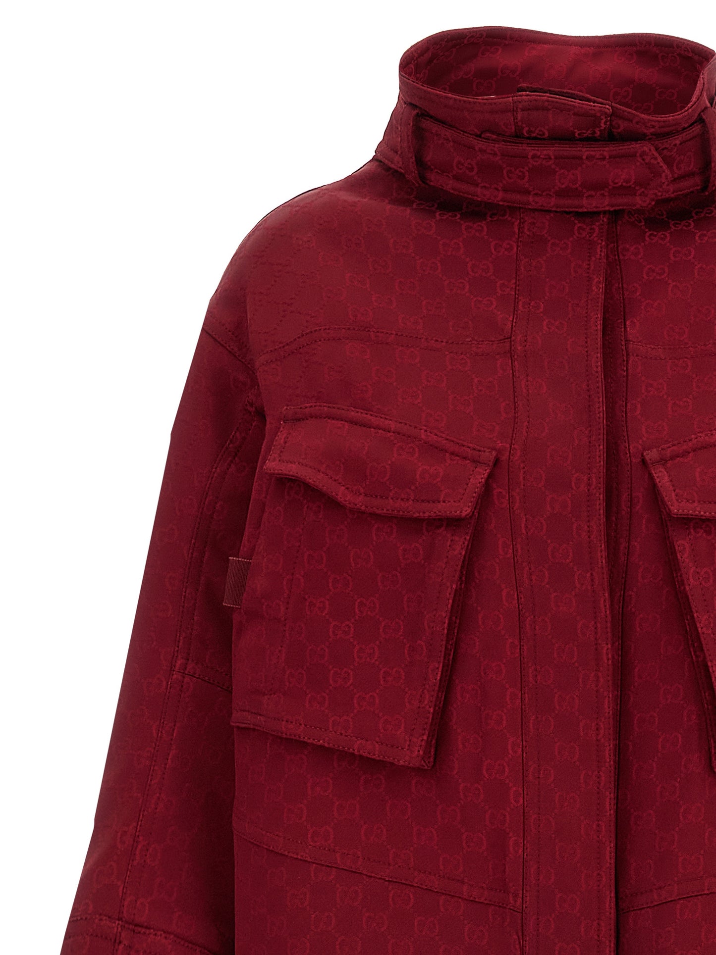 Overcoat by Gucci for women in viscose multicolor, red & signature showcases a architectural silhouette, artfully detailed with a distinctive high-neck neckline and functional for a architectural finish.