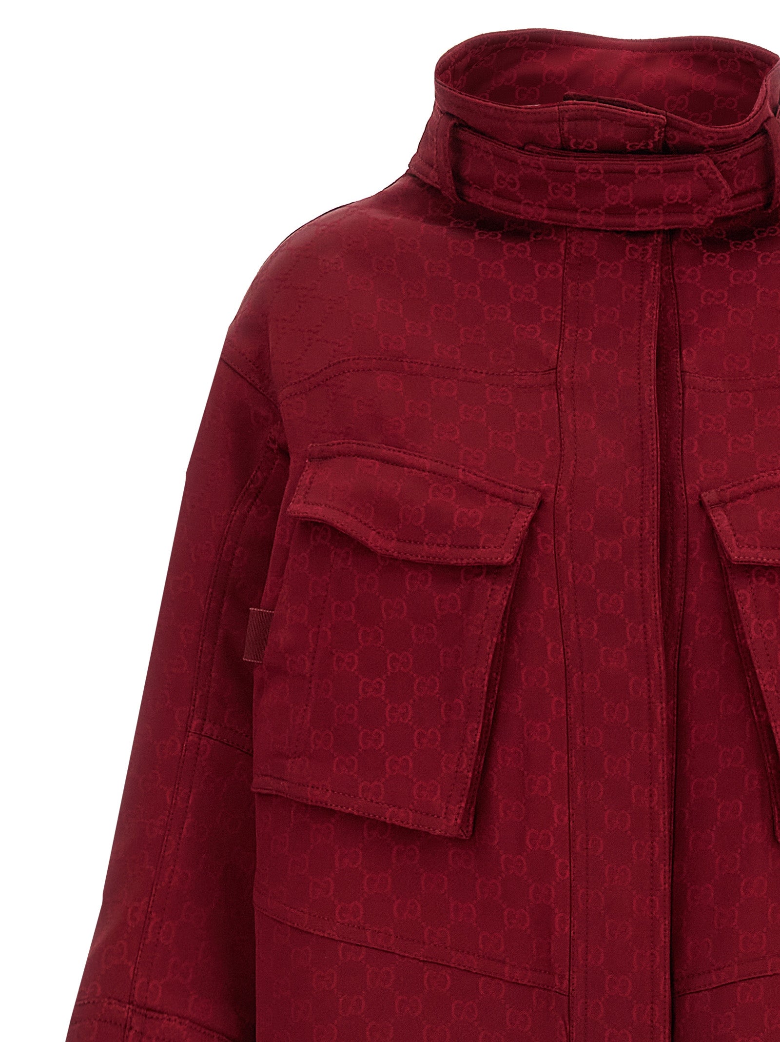 Overcoat by Gucci for women in viscose multicolor, red & signature showcases a architectural silhouette, artfully detailed with a distinctive high-neck neckline and functional for a architectural finish.