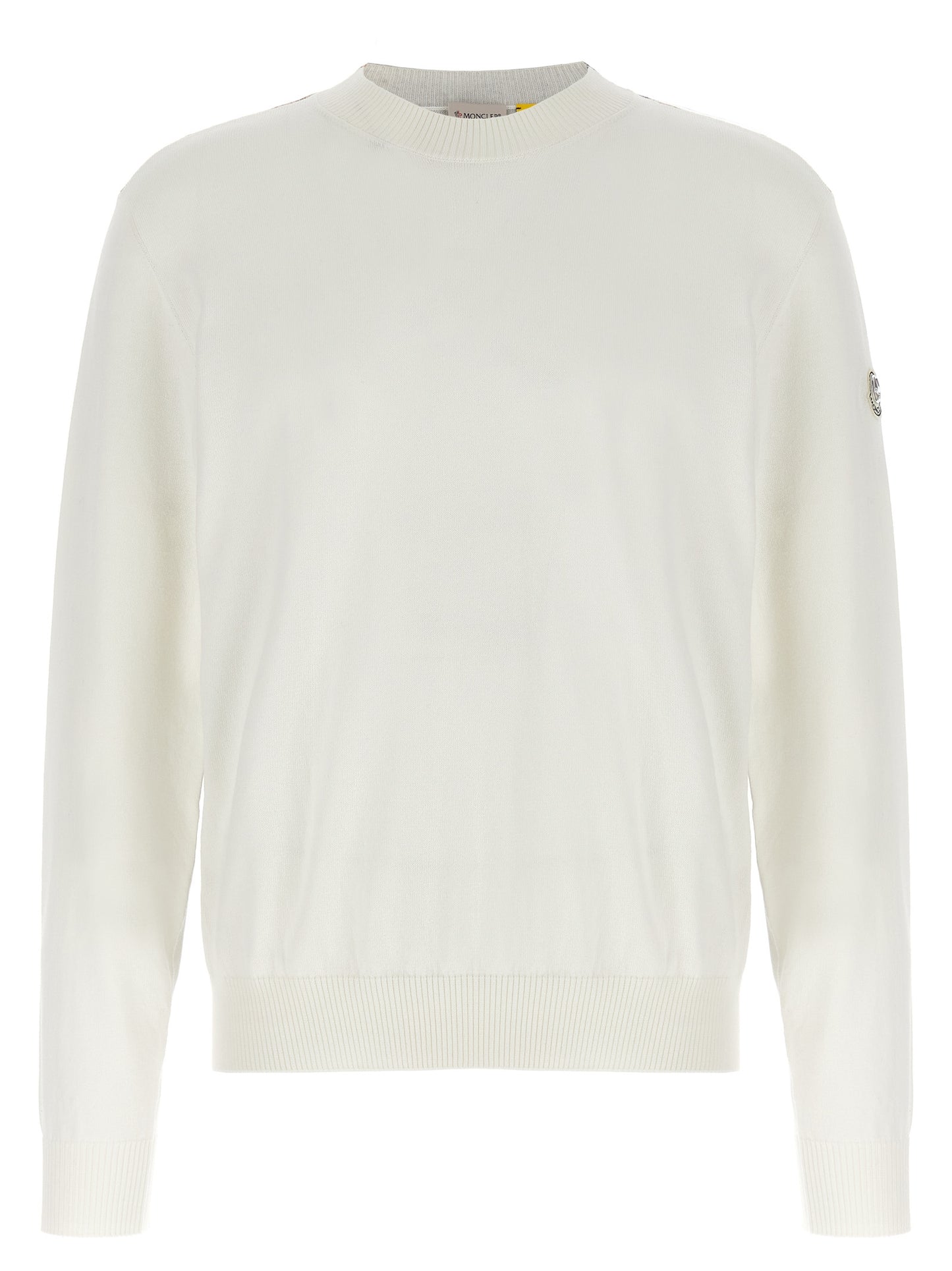 Cardigan by MONCLER GENIUS for men in cotton white, signature & print features a dramatic silhouette, showcasing a sophisticated and dramatic detail for a timeless, premium look.
