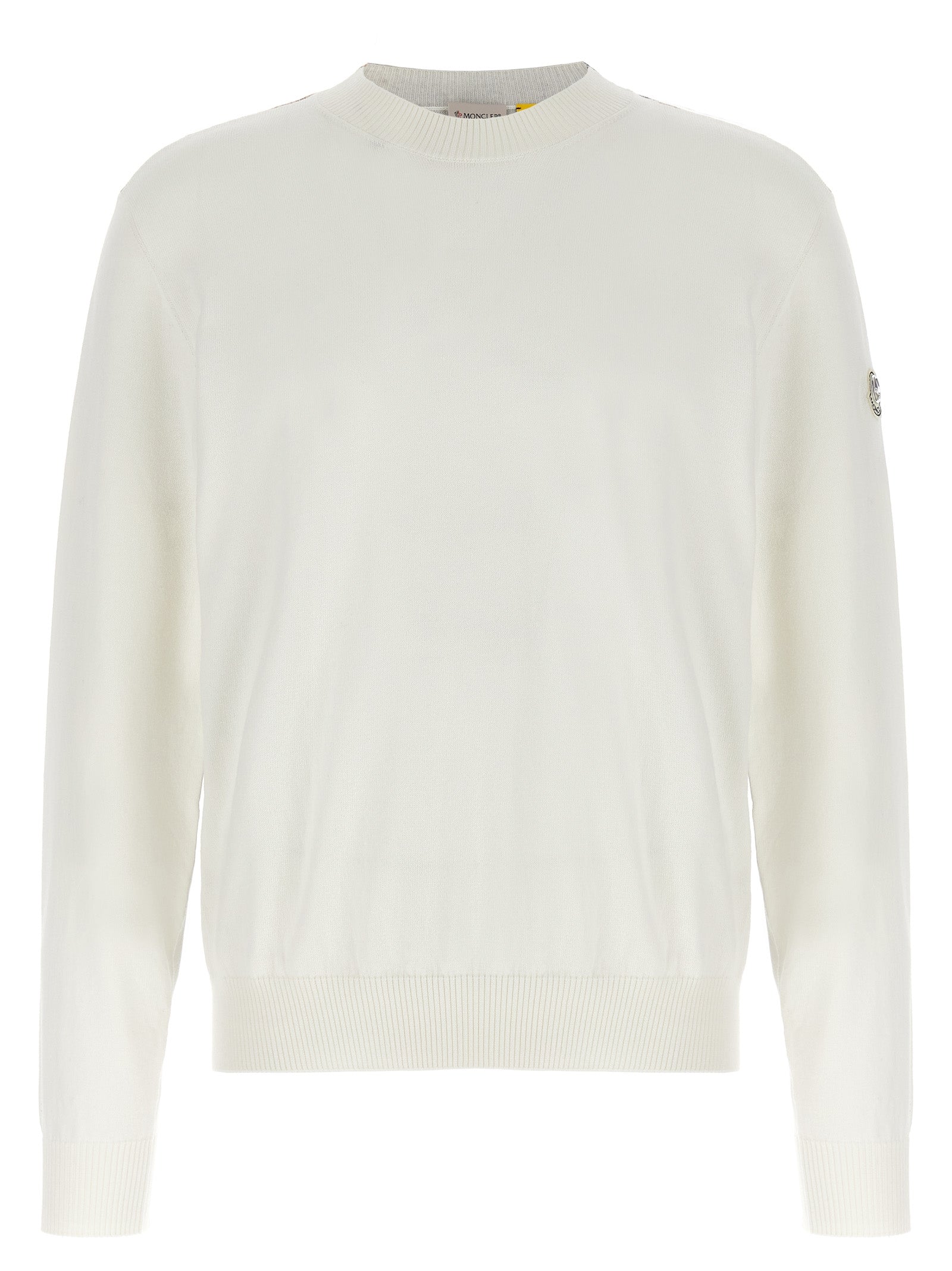 Cardigan by MONCLER GENIUS for men in cotton white, signature & print features a dramatic silhouette, showcasing a sophisticated and dramatic detail for a timeless, premium look.