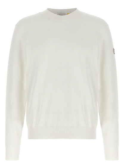Cardigan by MONCLER GENIUS for men in cotton white, signature & print features a dramatic silhouette, showcasing a sophisticated and dramatic detail for a timeless, premium look.