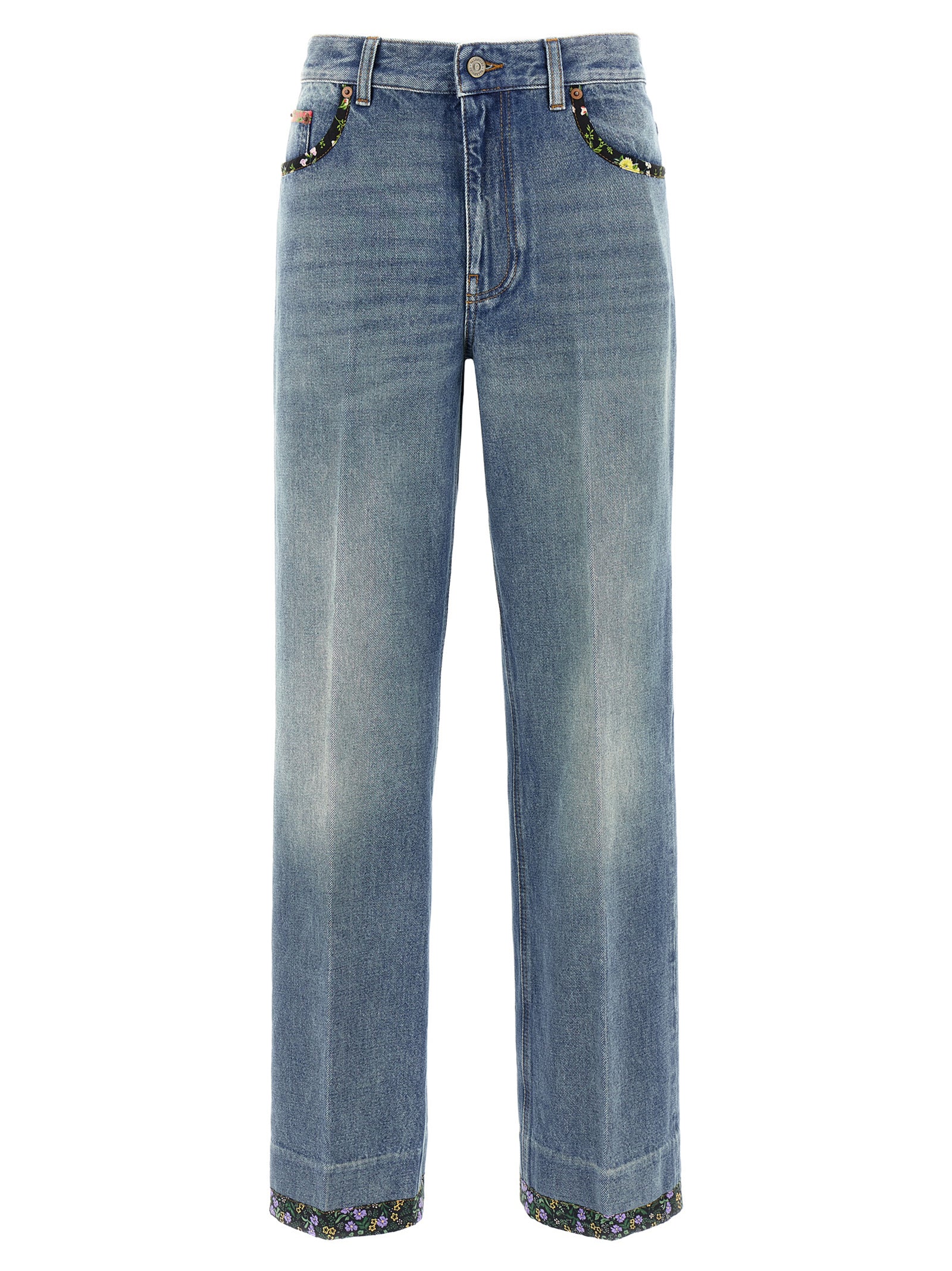 Jeans by Valentino Garavani for women in cotton denim blue & floral presents a refined pantology silhouette, artfully defined by a refined pantology , long, and a sophisticated .