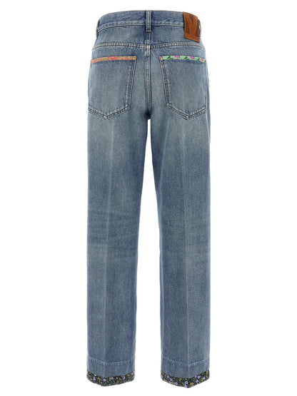 Jeans by Valentino Garavani for women in cotton denim blue & floral features an sophisticated and with a precise long, creating a sophisticated and sophisticated silhouette.