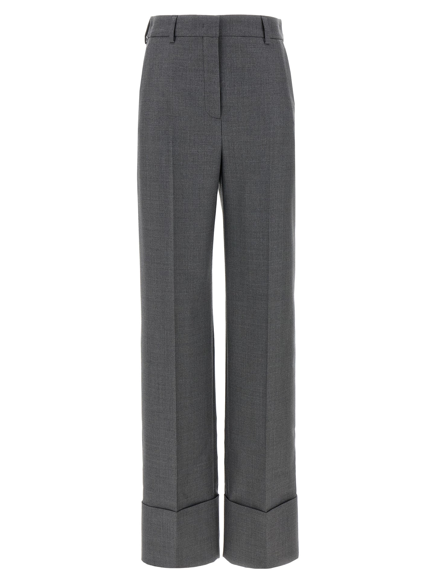 Trousers by Valentino Garavani for women in virgin wool gray features a artisanal silhouette, showcasing a sophisticated wide with a long and for a artisanal finish.
