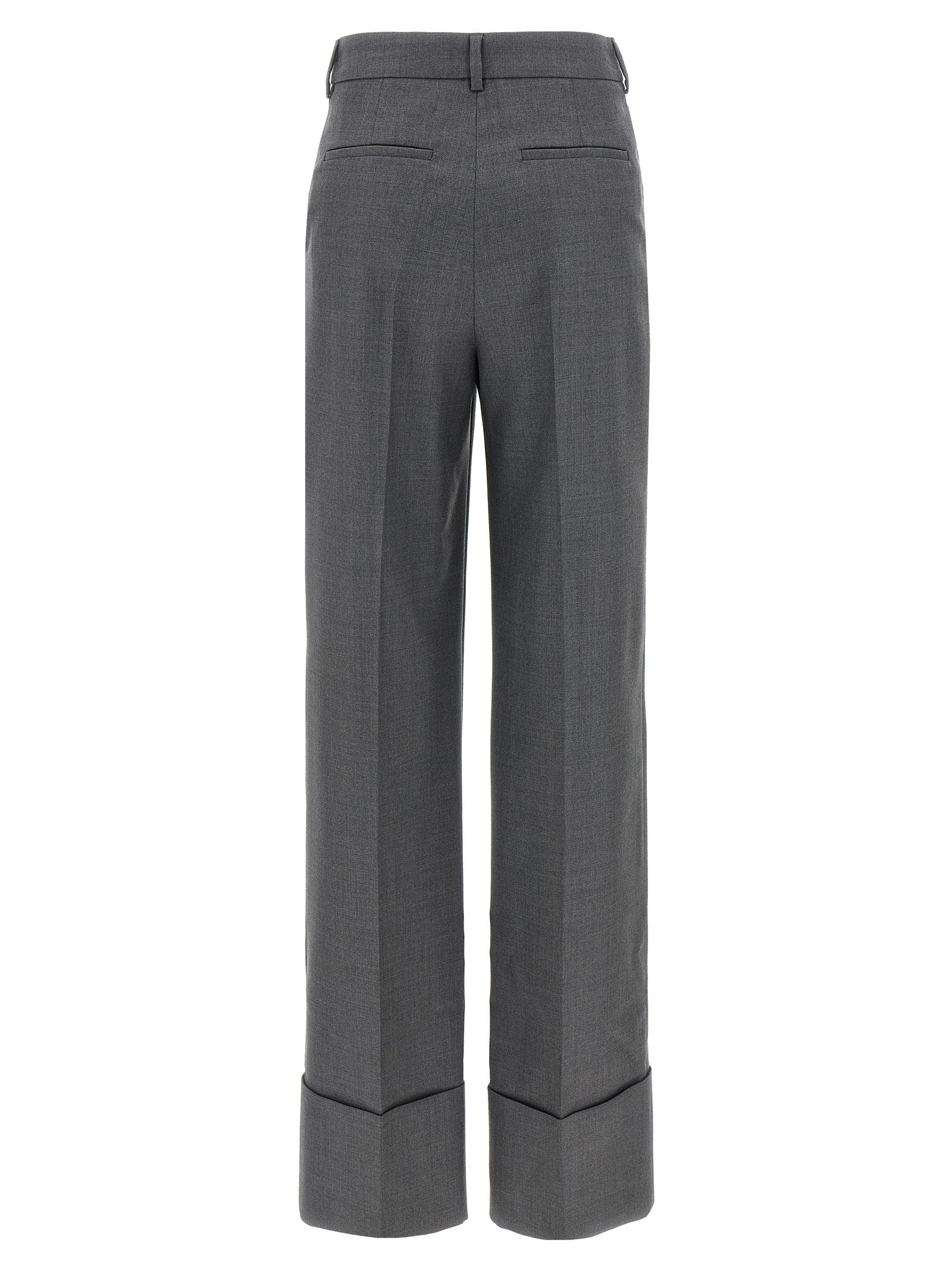 Trousers by Valentino Garavani for women in virgin wool gray features a sculptural silhouette, showcasing a sculptural wide and long with a sophisticated for a sculptural finish.