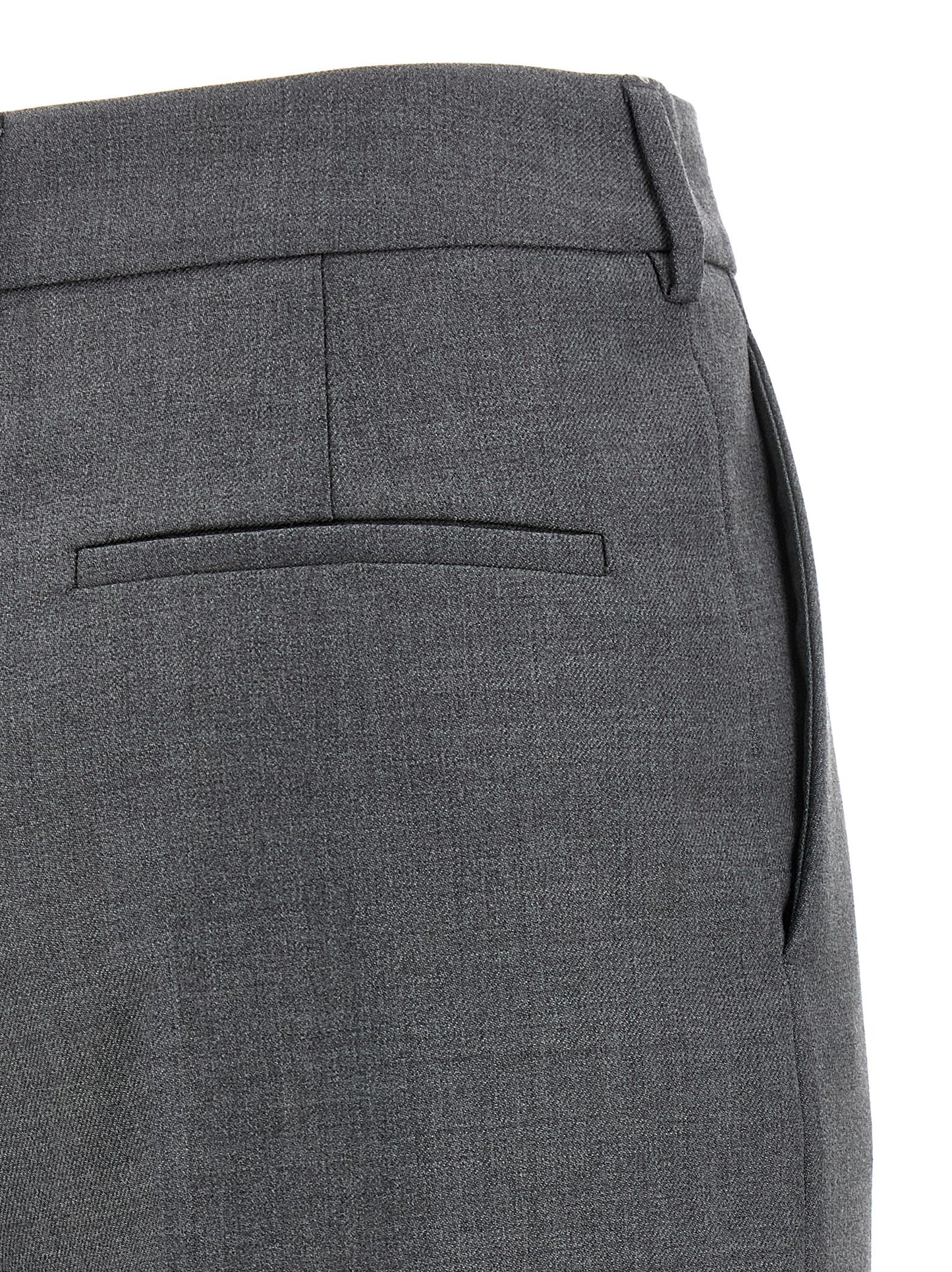 Trousers by Valentino Garavani for women in virgin wool gray features an sartorial silhouette, showcasing a precise wide and long with a sartorial for a refined look.