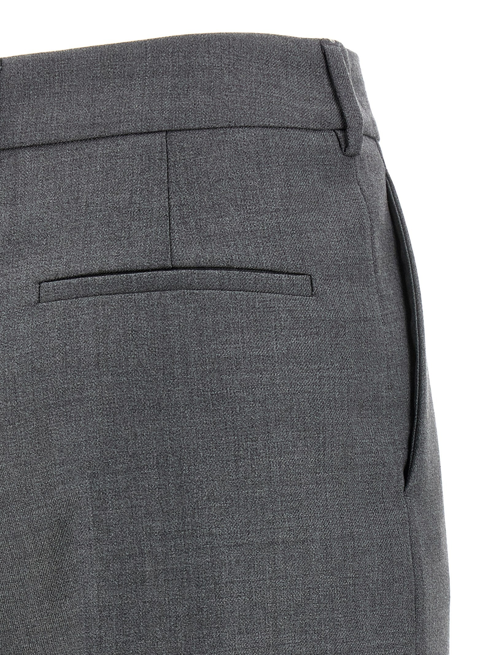 Trousers by Valentino Garavani for women in virgin wool gray features an sartorial silhouette, showcasing a precise wide and long with a sartorial for a refined look.